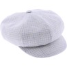 Women's newsboy cap in patterned fabric, with elastic at the back.