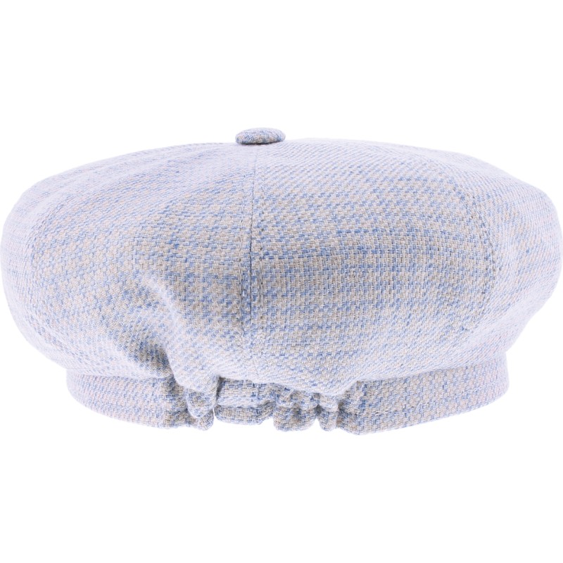 Women's newsboy cap in patterned fabric, with elastic at the back.