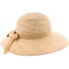 Women's straw hat, large plain brim with ribbon and bow at the back.