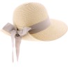 Large brim hat raised at the back in paper braid with flower pattern s