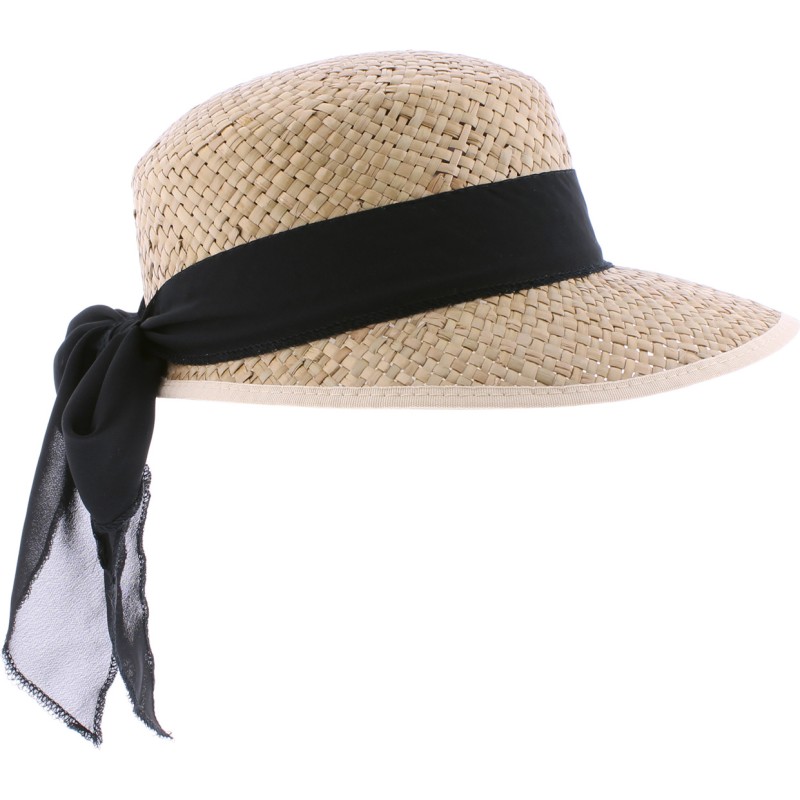 Casquette en paille naturelle unie avec foulard