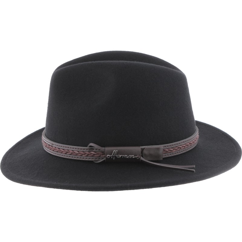 Chapeau adulte grand bord coupé cousu uni avec ceinture torsadée et ca