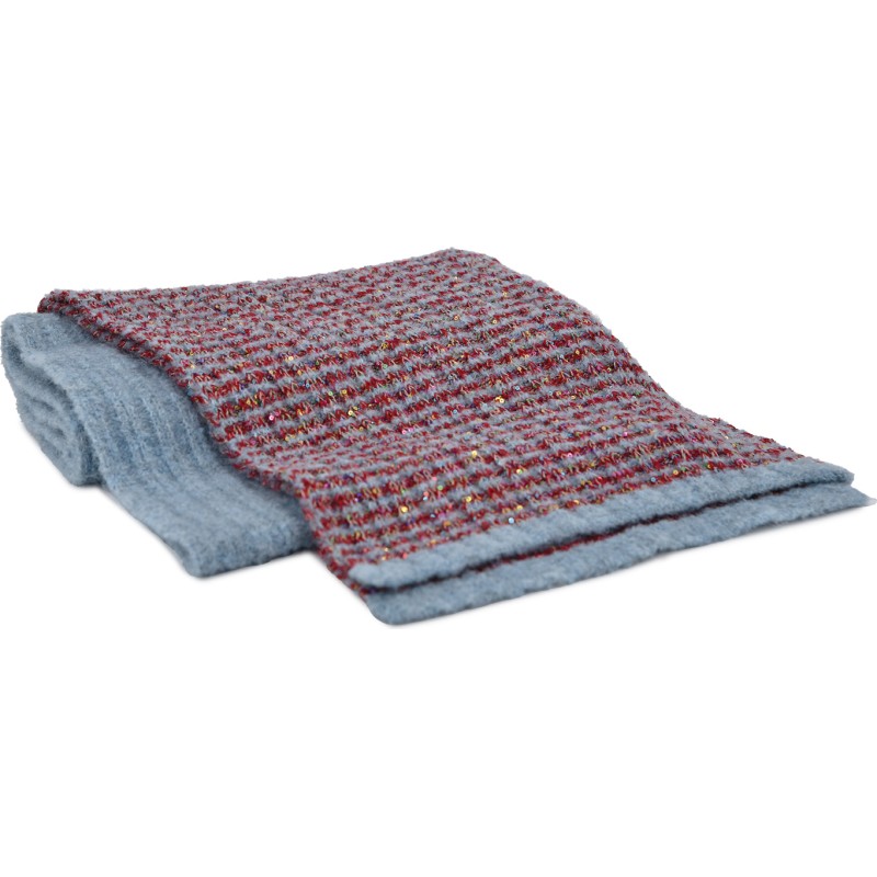 Fine knitted adult scarf with lurex stripes.