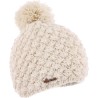 Plain cross-knit adult beanie with plush-lined pompom