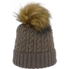 Bonnet adulte torsadé maille fine, tricoté avec du lurex et un pompon