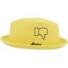 Hat with small raised brim in plain wool felt with metal markings.