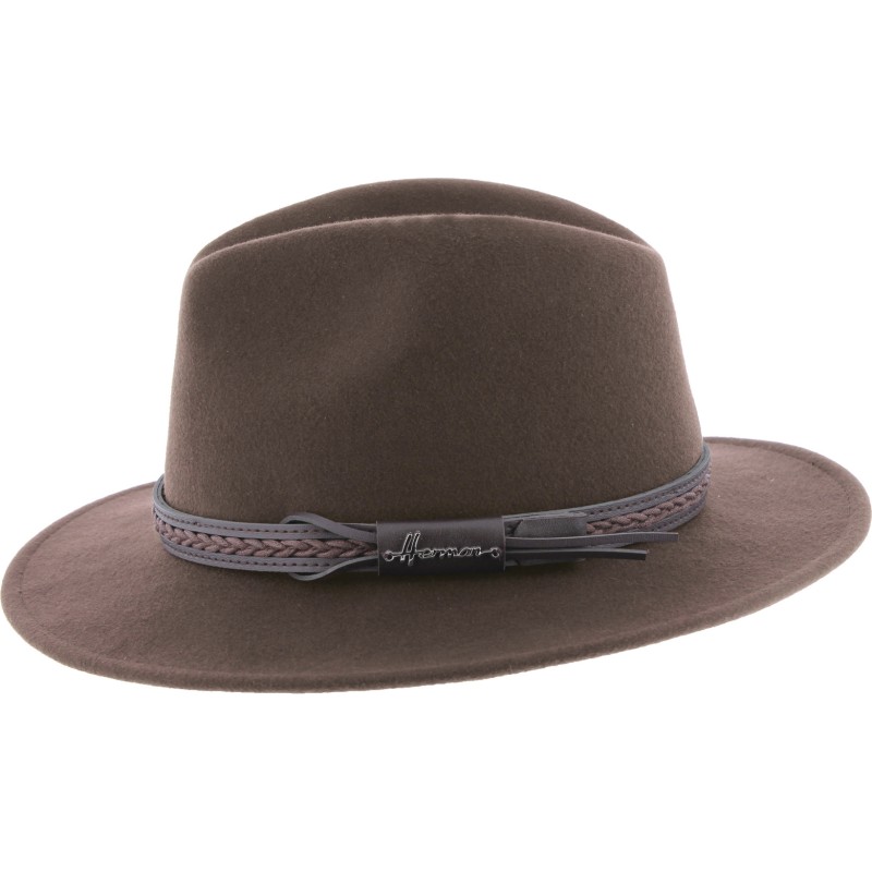 Chapeau adulte grand bord coupé cousu uni avec ceinture torsadée et ca Chapeau adulte grand bord coupé cousu uni avec ceinture torsadée et ca