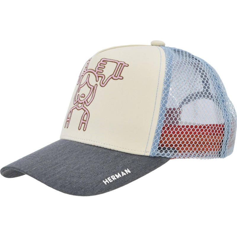 American tricolor trucker baseball cap with soft mesh, front panel wit