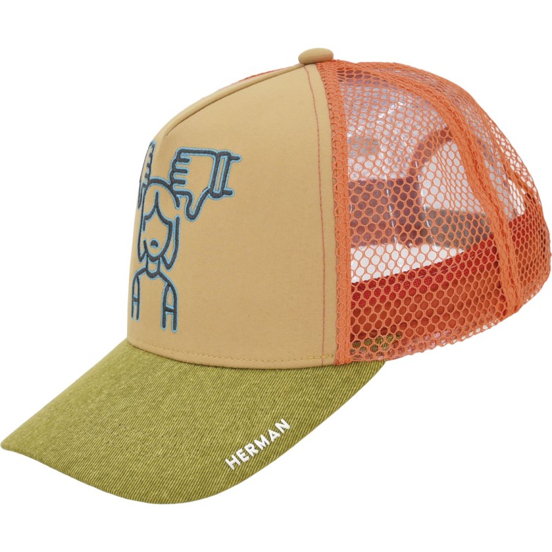 American tricolor trucker baseball cap with soft mesh, front panel wit