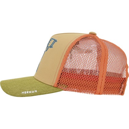 American tricolor trucker baseball cap with soft mesh, front panel wit