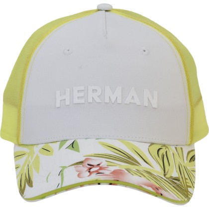 Baseball cap with rigid mesh, sandwich visor with tropical print, plai