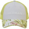 Baseball cap with rigid mesh, sandwich visor with tropical print, plai