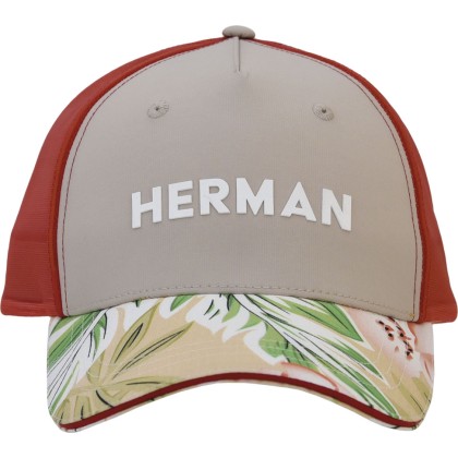 Baseball cap with rigid mesh, sandwich visor with tropical print, plai