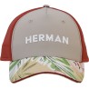 Baseball cap with rigid mesh, sandwich visor with tropical print, plai