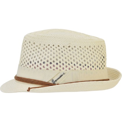 Chapeau petit bord en paille papier ajourée avec un gros grain et un l