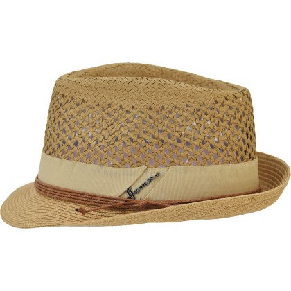 Chapeau petit bord en paille papier ajourée avec un gros grain et un l