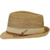 Small brimmed hat made of openwork paper straw with a grosgrain ribbon