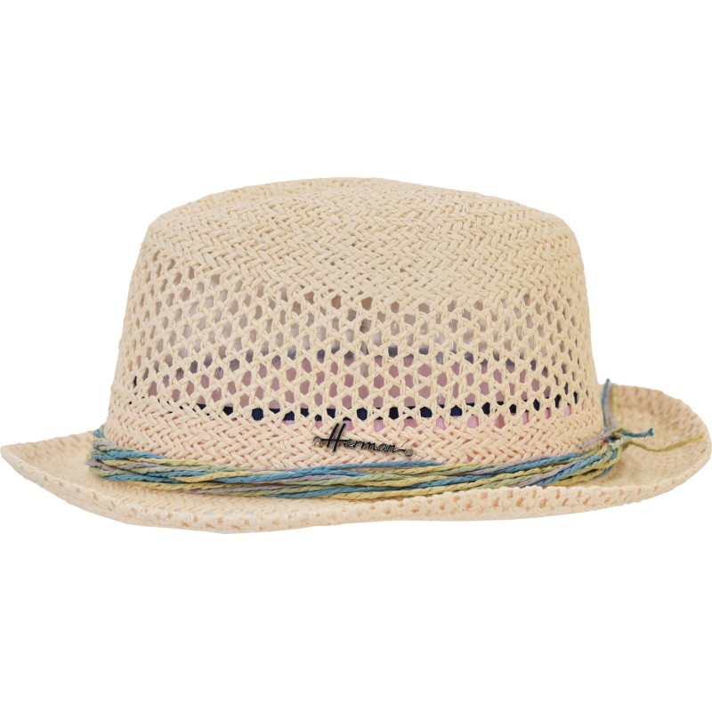 Chapeau petit bord "brooklyn" en paille papier unie et ajourée avec un