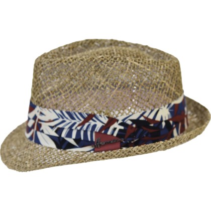Small brimmed hat made of openwork natural straw