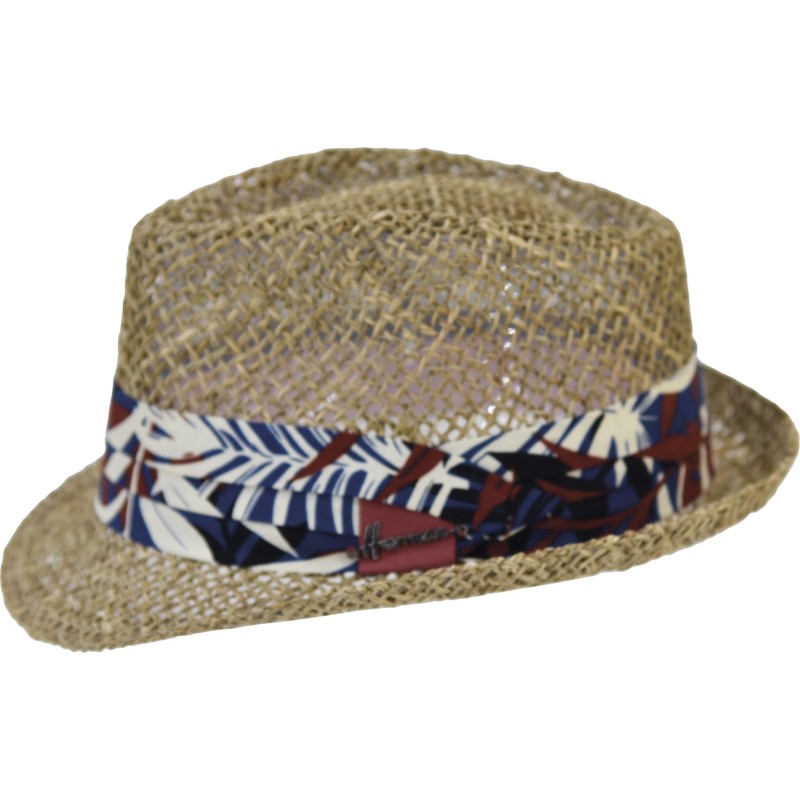 Chapeau petit bord en paille naturelle ajourée