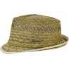 Small-brimmed hat made of openwork natural straw with a belt