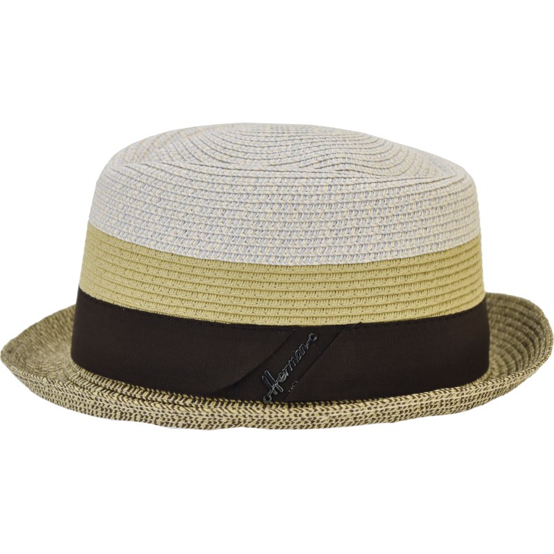 Chapeau petit bord "brooklyn" rayé en paille papier chinée