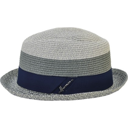 Small-brimmed “Brooklyn” hat with stripes in mottled paper straw