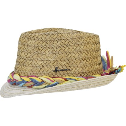 Chapeau petit bord avec la tête en paille de tournesol brulée et son b