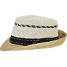 Small brimmed hat with openwork paper straw crown and natural straw br