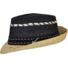 Small brimmed hat with openwork paper straw crown and natural straw br