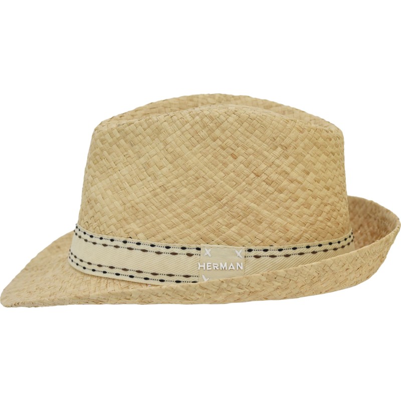 Small-brimmed raffia straw hat with a large two-tone grain