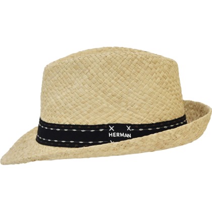 Small-brimmed raffia straw hat with a large two-tone grain