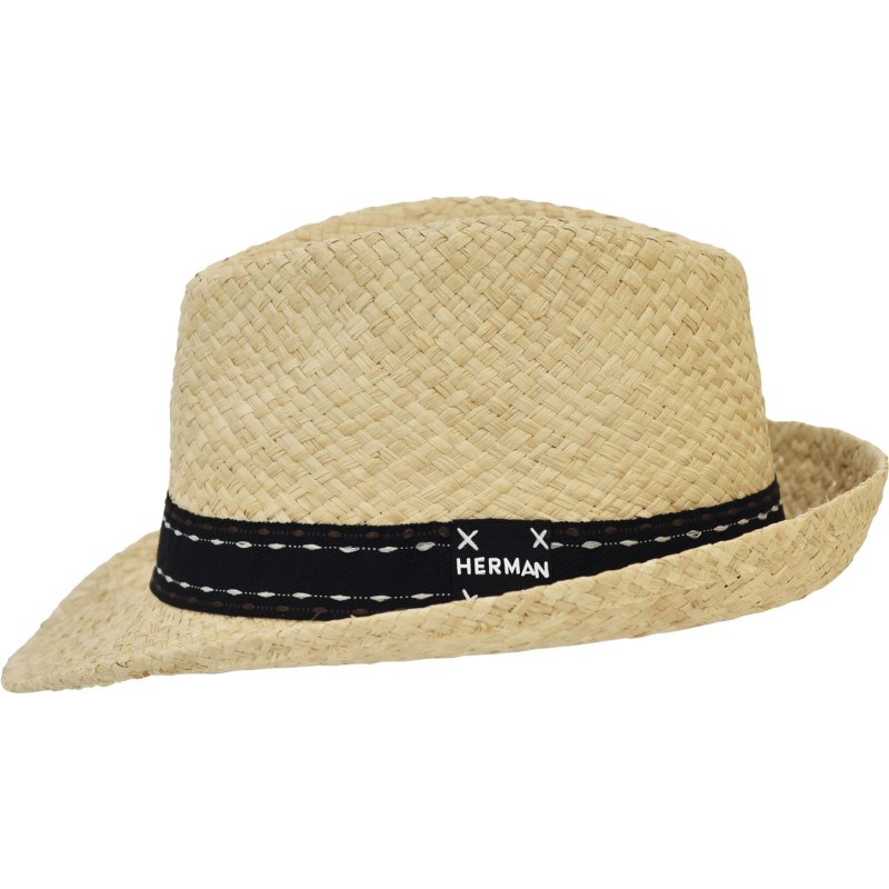 Small-brimmed raffia straw hat with a large two-tone grain
