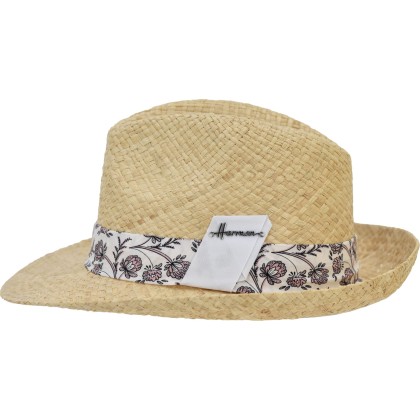 Chapeau grand bord en paille raphia avec un gros grain en tissu