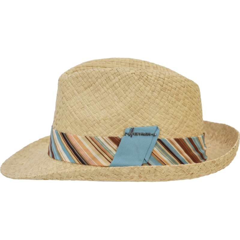 Chapeau grand bord en paille raphia avec un gros grain en tissu