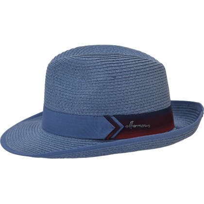 Wide-brimmed hat made of plain paper straw with a large two-tone grain