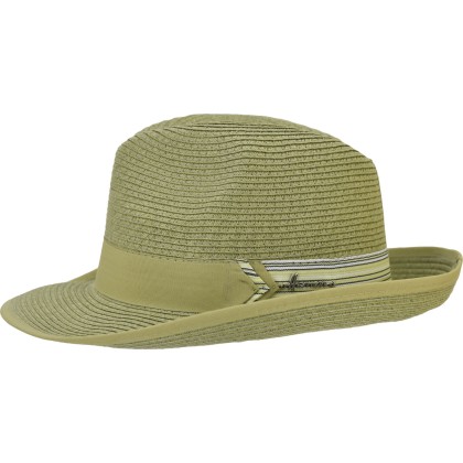 Wide-brimmed hat made of plain paper straw with a large two-tone grain