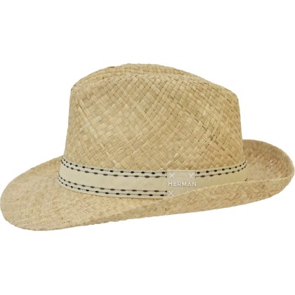 Widel-brimmed raffia straw hat with a large two-tone grain