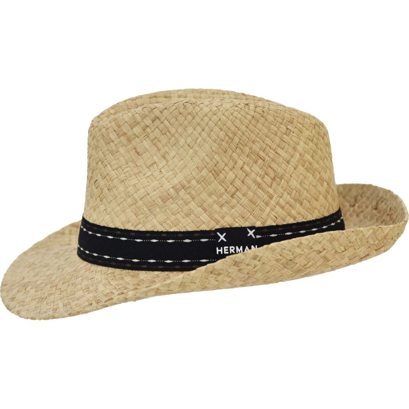 Chapeau grand bord en paille raphia avec un gros grain bicolore