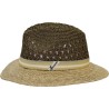 Wide-brimmed hat with a crocheted paper straw crown and natural straw