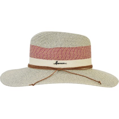 Chapeau grand bord rayé en paille papier avec un lacet