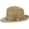 Wide-brimmed hat with a head made of burnt sunflower straw, a brim mad