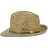 Wide-brimmed hat with a head made of burnt sunflower straw, a brim mad