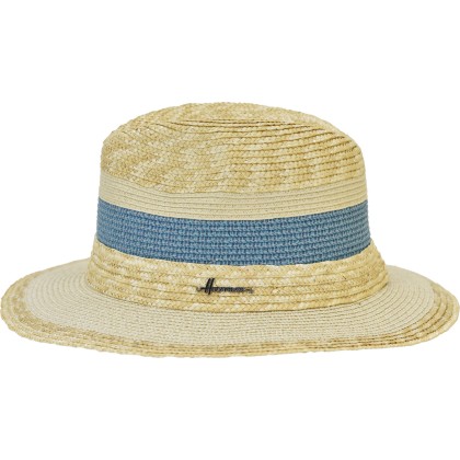 Chapeau grand bord rayé en paille naturelle et en paille papier