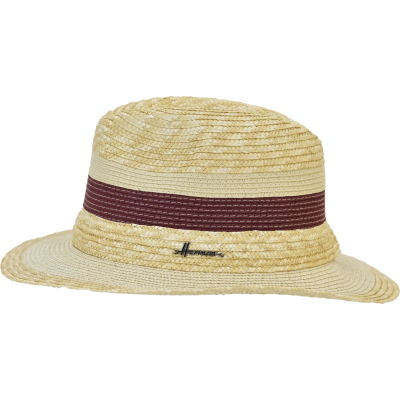 Chapeau grand bord rayé en paille naturelle et en paille papier