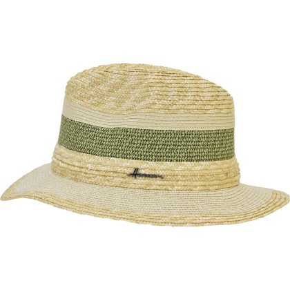 Chapeau grand bord rayé en paille naturelle et en paille papier