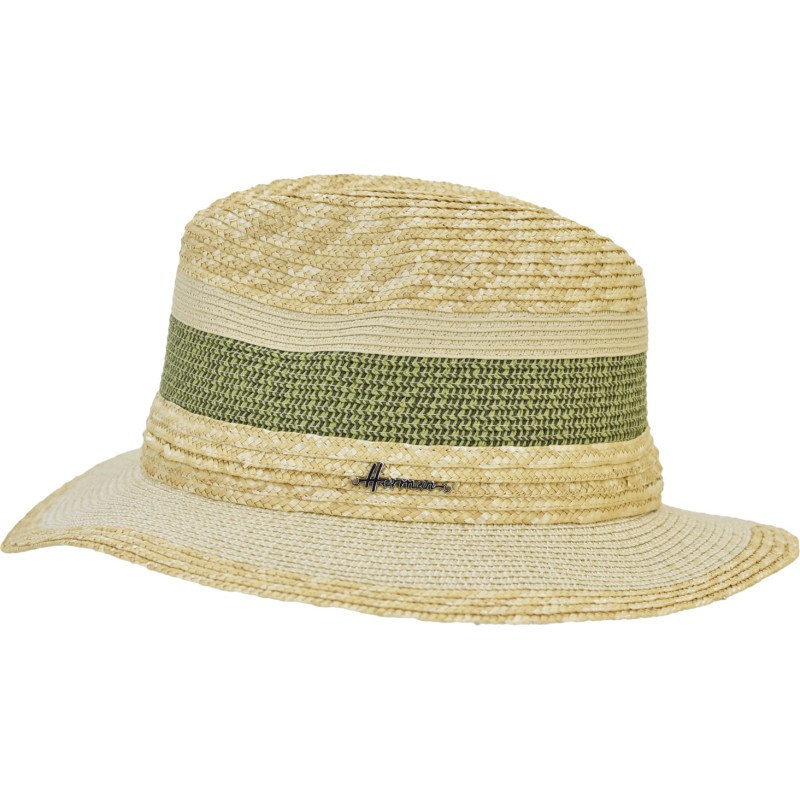 Chapeau grand bord rayé en paille naturelle et en paille papier