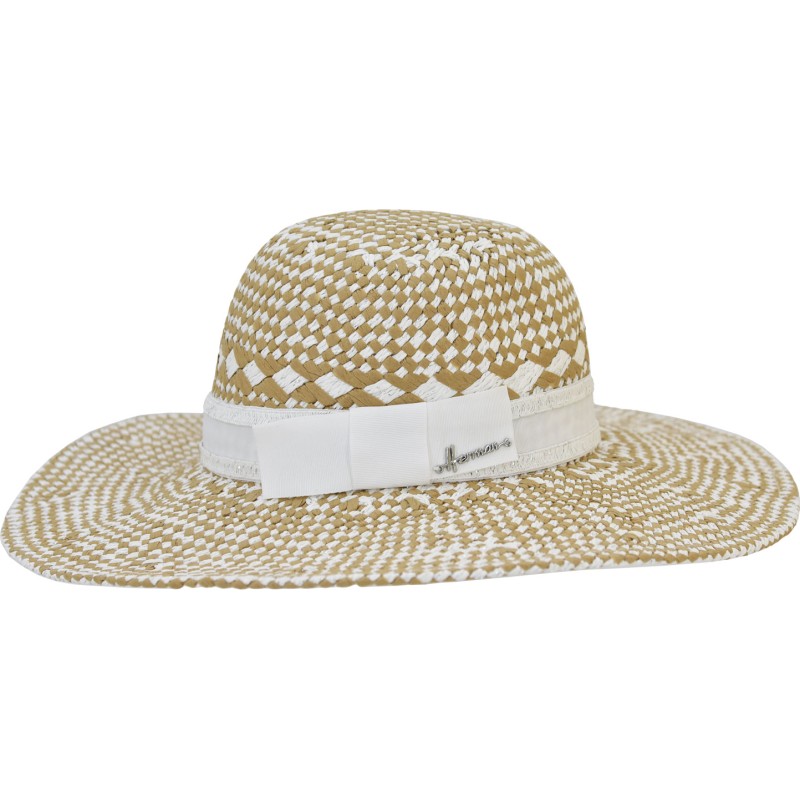 Two-tone straw paper capeline hat with lurex