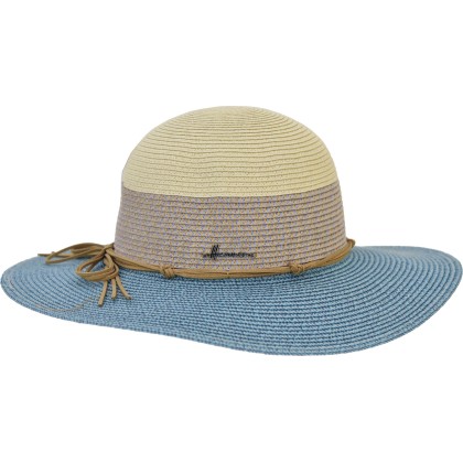 Faded paper straw capeline hat with a lace