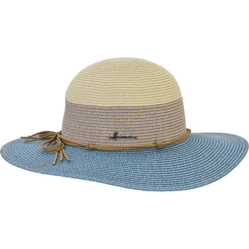 Faded paper straw capeline hat with a lace